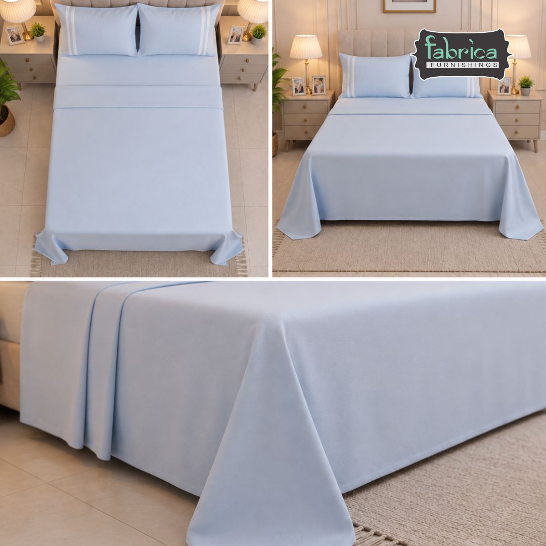 Serene Premium Solid Light Blue King Size Cotton Bedsheet with 2 Pillow Covers