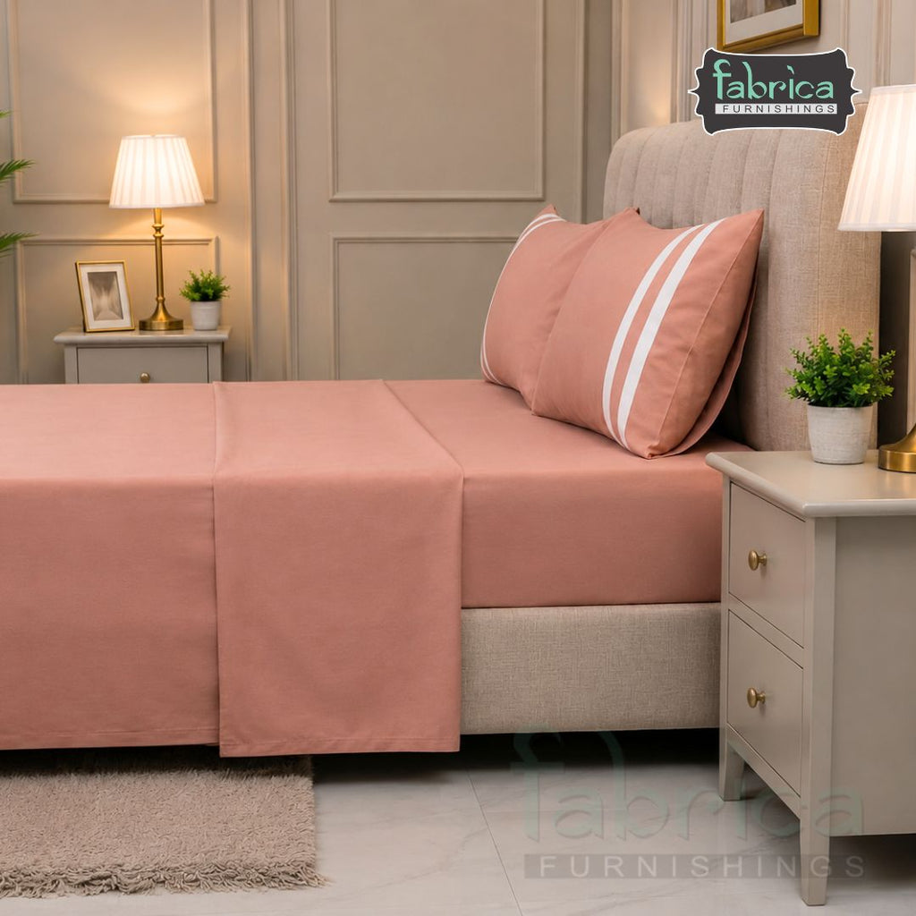 Premium Solid Muted Terracotta King Size Cotton Bedsheet with 2 Pillow Covers