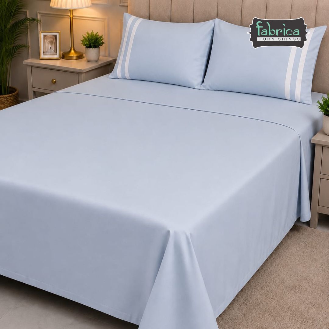 Serene Premium Solid Light Blue King Size Cotton Bedsheet with 2 Pillow Covers