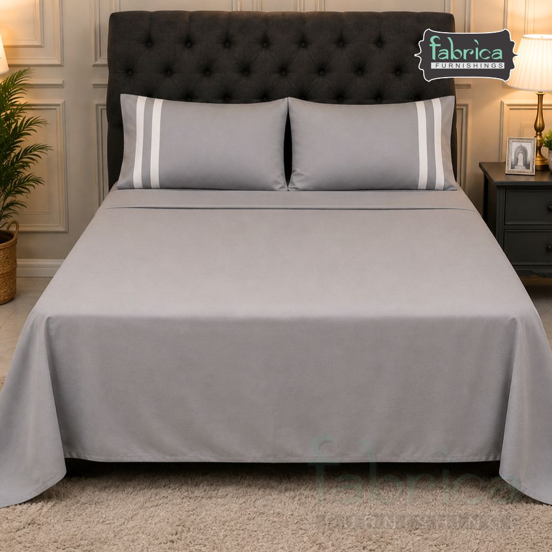 Serene Premium Solid Gray King Size Cotton Bedsheet with 2 Pillow Covers