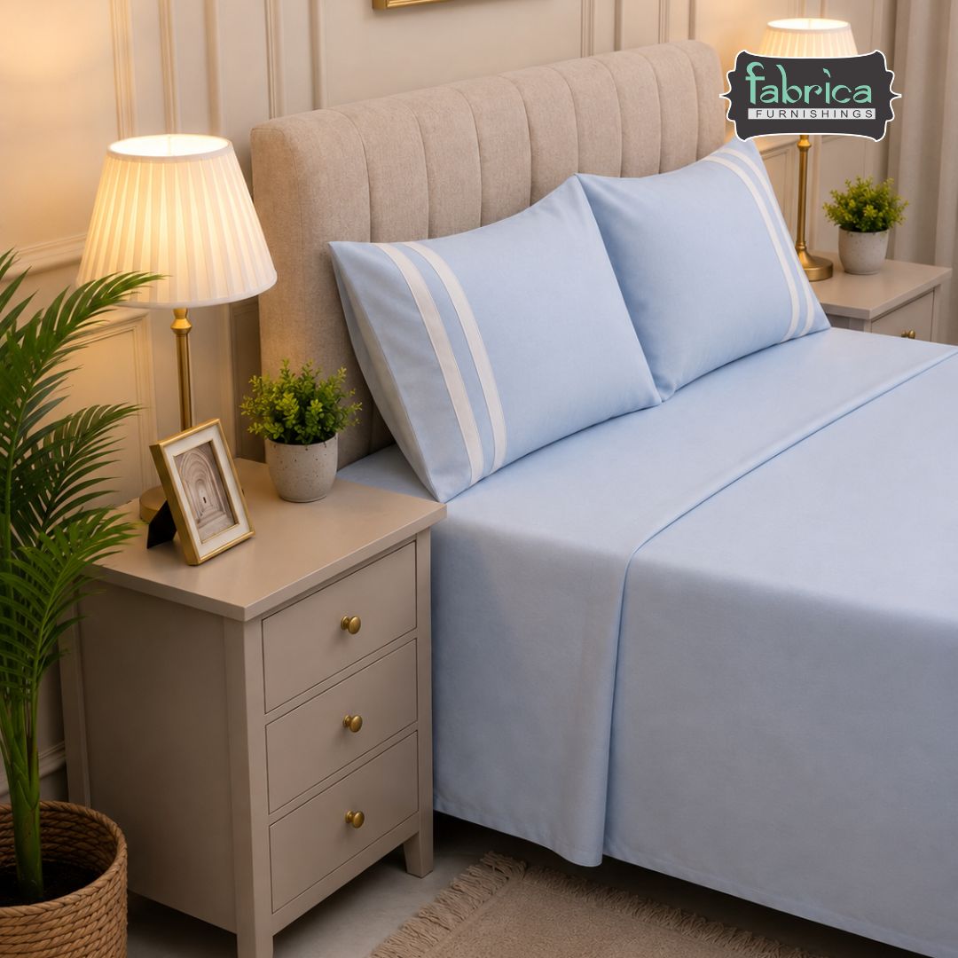 Serene Premium Solid Light Blue King Size Cotton Bedsheet with 2 Pillow Covers