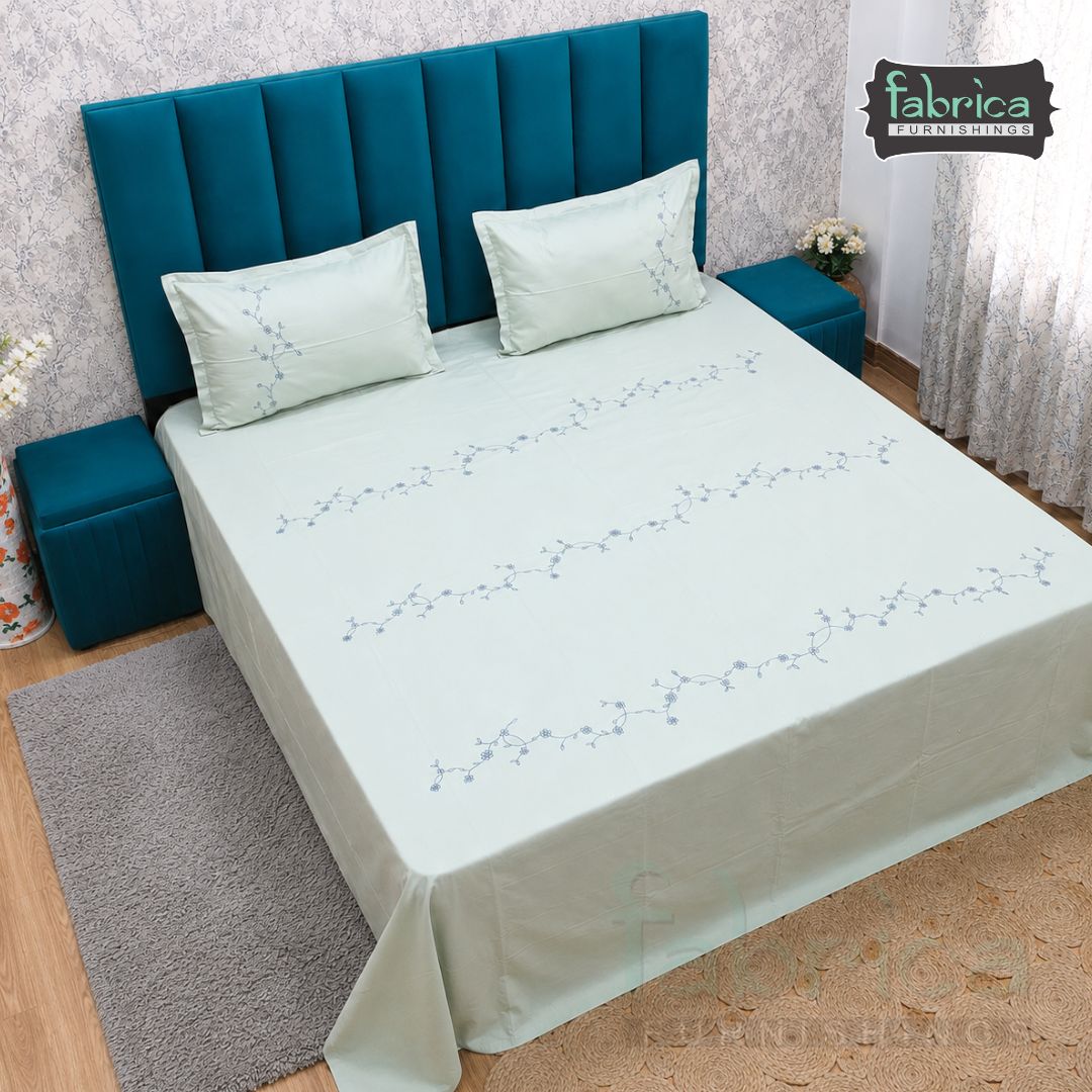 Floral Bloom Embroidered King Size Pure Cotton Bedsheet Set
