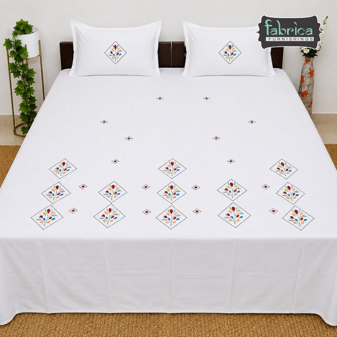 Fabby Home Designer Embroidered King Size Bedsheet Set