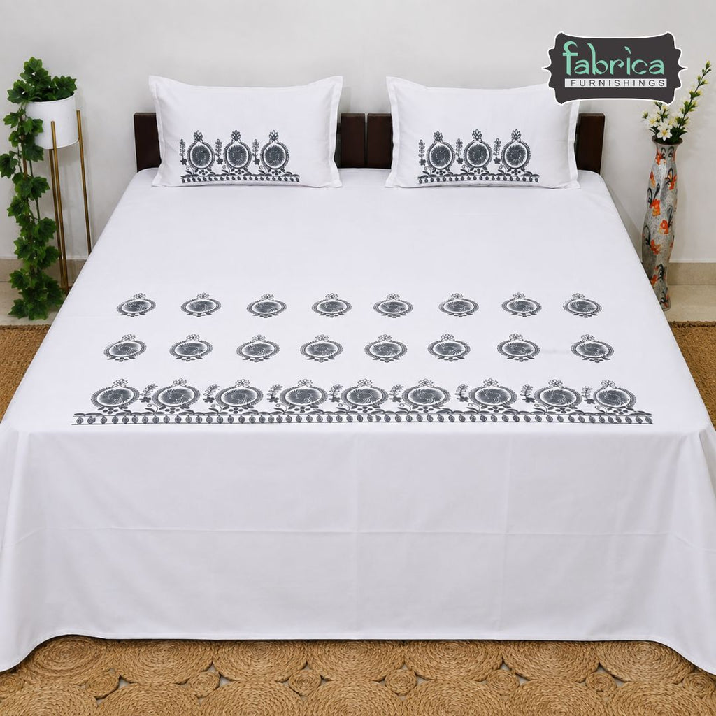 Fabby Decor Designer Embroidery Cotton King Size Bed Sheets