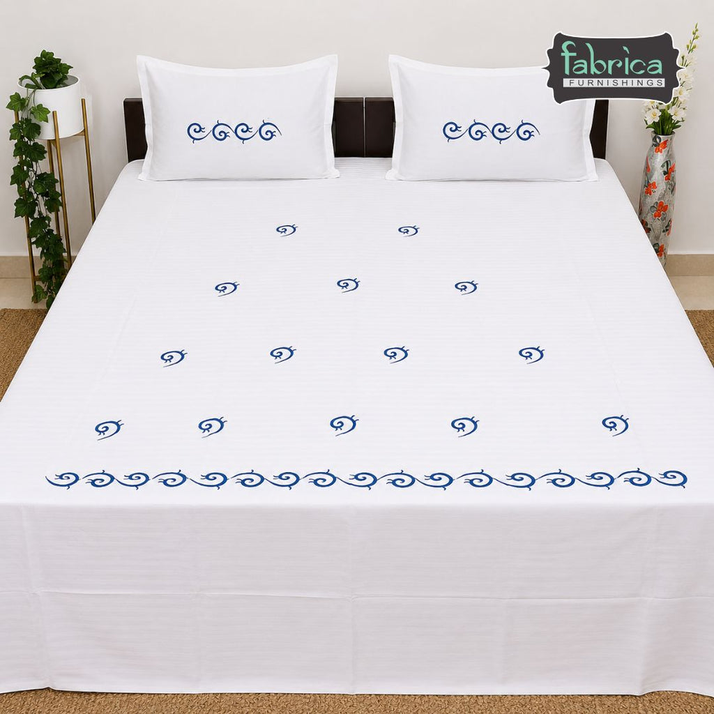 Dreamy Decor Pure Cotton King Size Embroidered Bedsheet