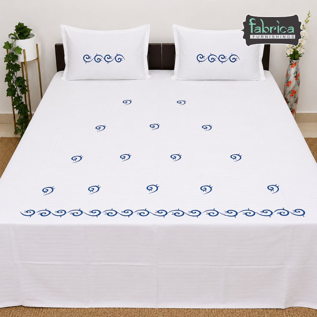 Dreamy Decor Pure Cotton King Size Embroidered Bedsheet