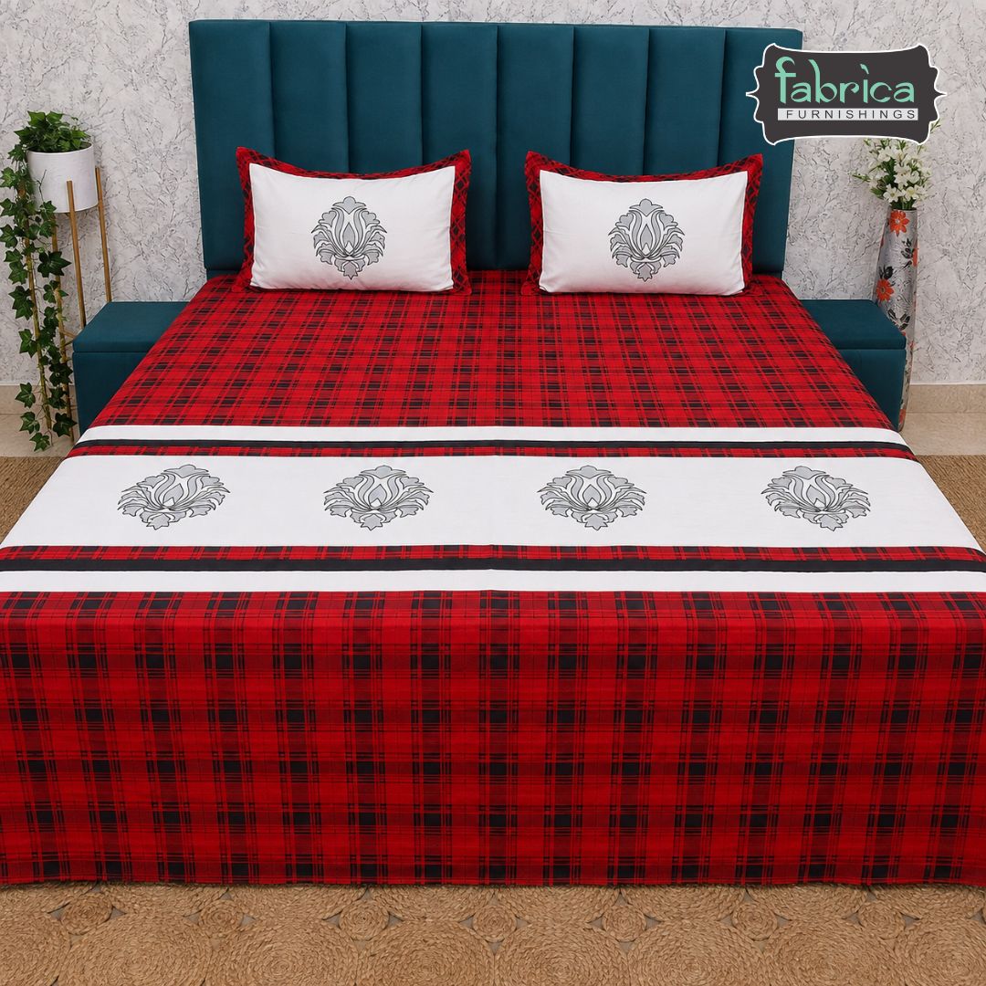 Fabby Home Decor Designer Kingsize Embroidered Bedsheet