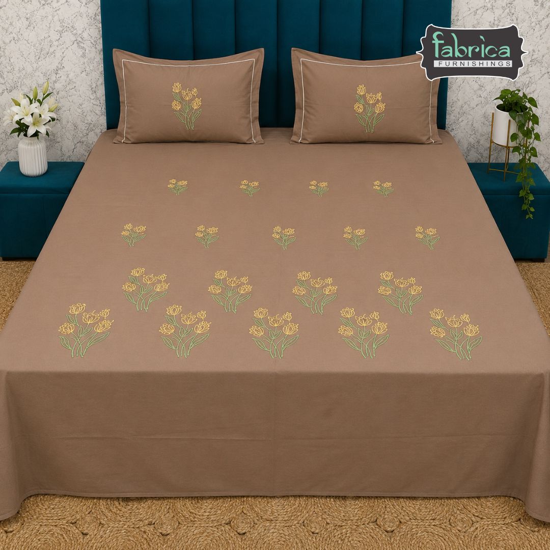 Shahi karigari Pure Cotton Designer Kingsize Embroidered Bedsheet