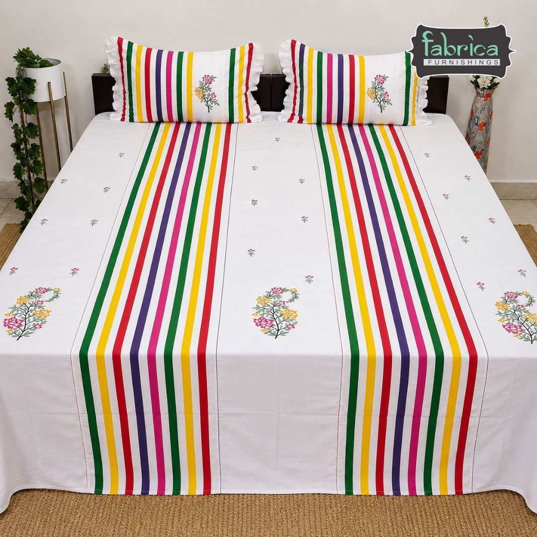 Decor Designer  Mix & Match Embroidered Cotton king Size Bed Sheets