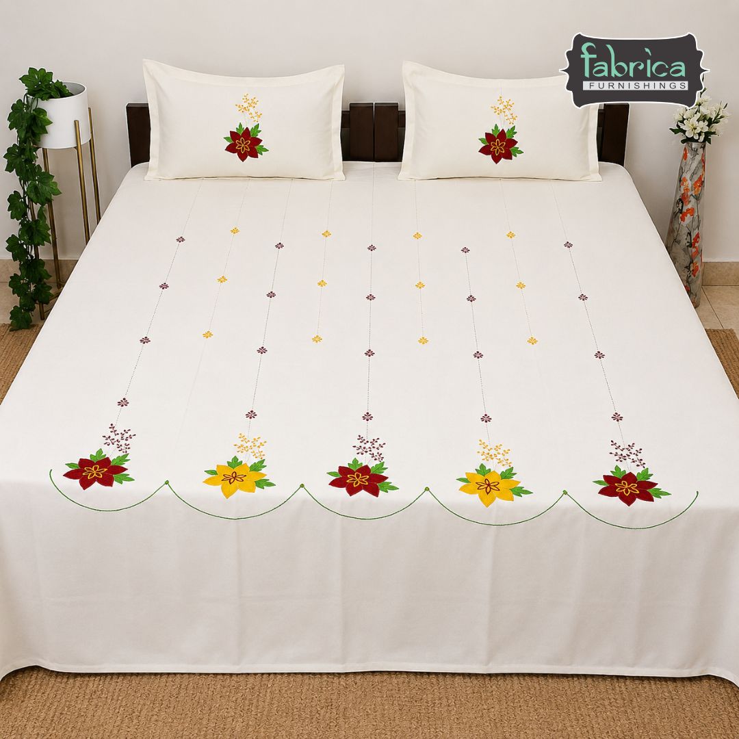 Fabby Home Designer King Size Embroidered /Patchwork Bedsheet