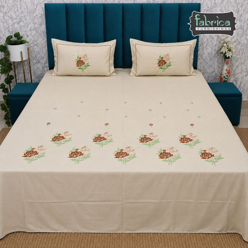 Shahi karigari Pure Cotton Designer Kingsize Embroidered Bedsheet