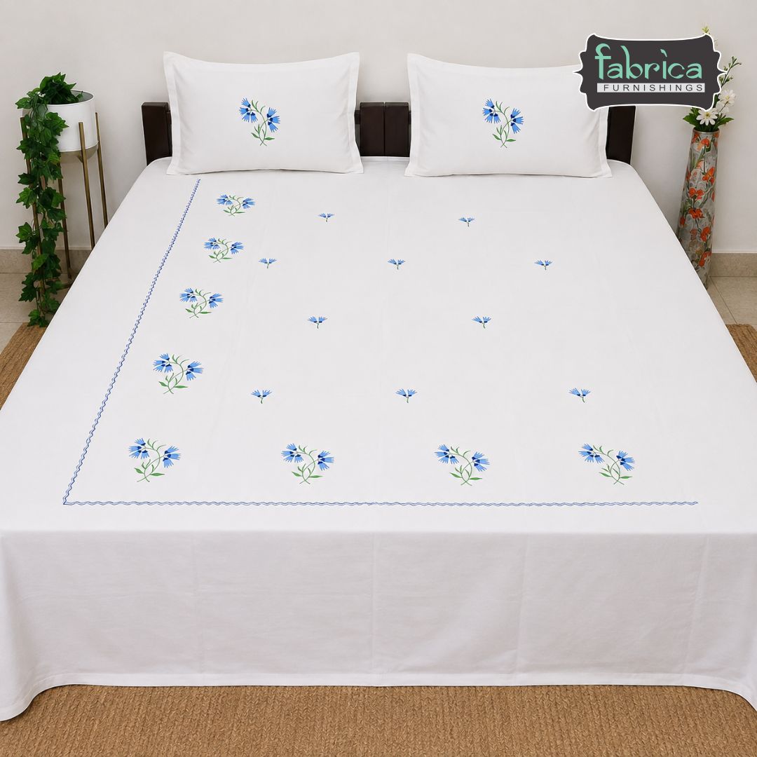 Dreamy Decor Pure Cotton King Size Embroidered Bedsheet