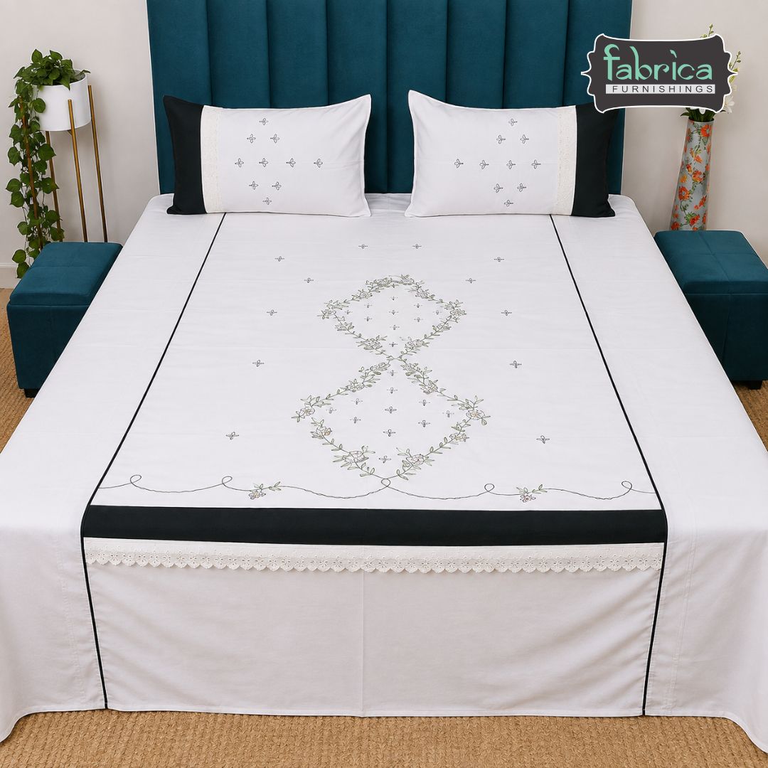 Fabby Home Designer Embroidered King Size Bedsheet Set