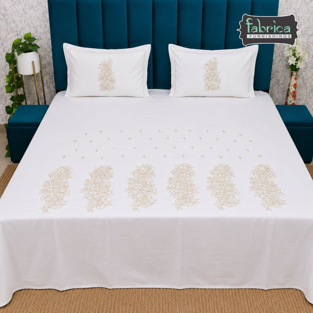 Shahi karigari Pure Cotton Designer Kingsize Embroidered Bedsheet