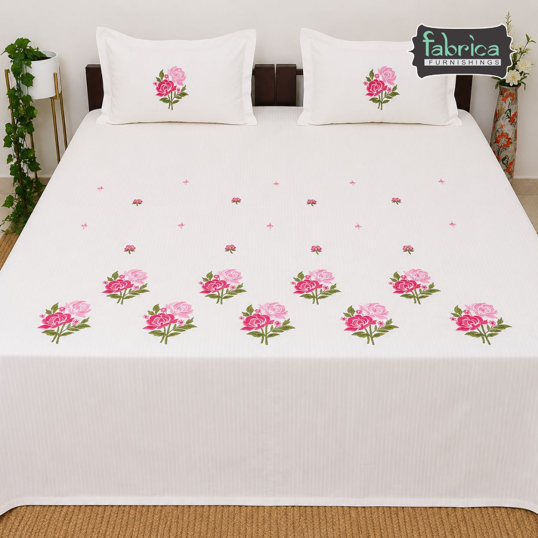 Kasturi Designer Pure Cotton Embroidered king Size Bedsheet