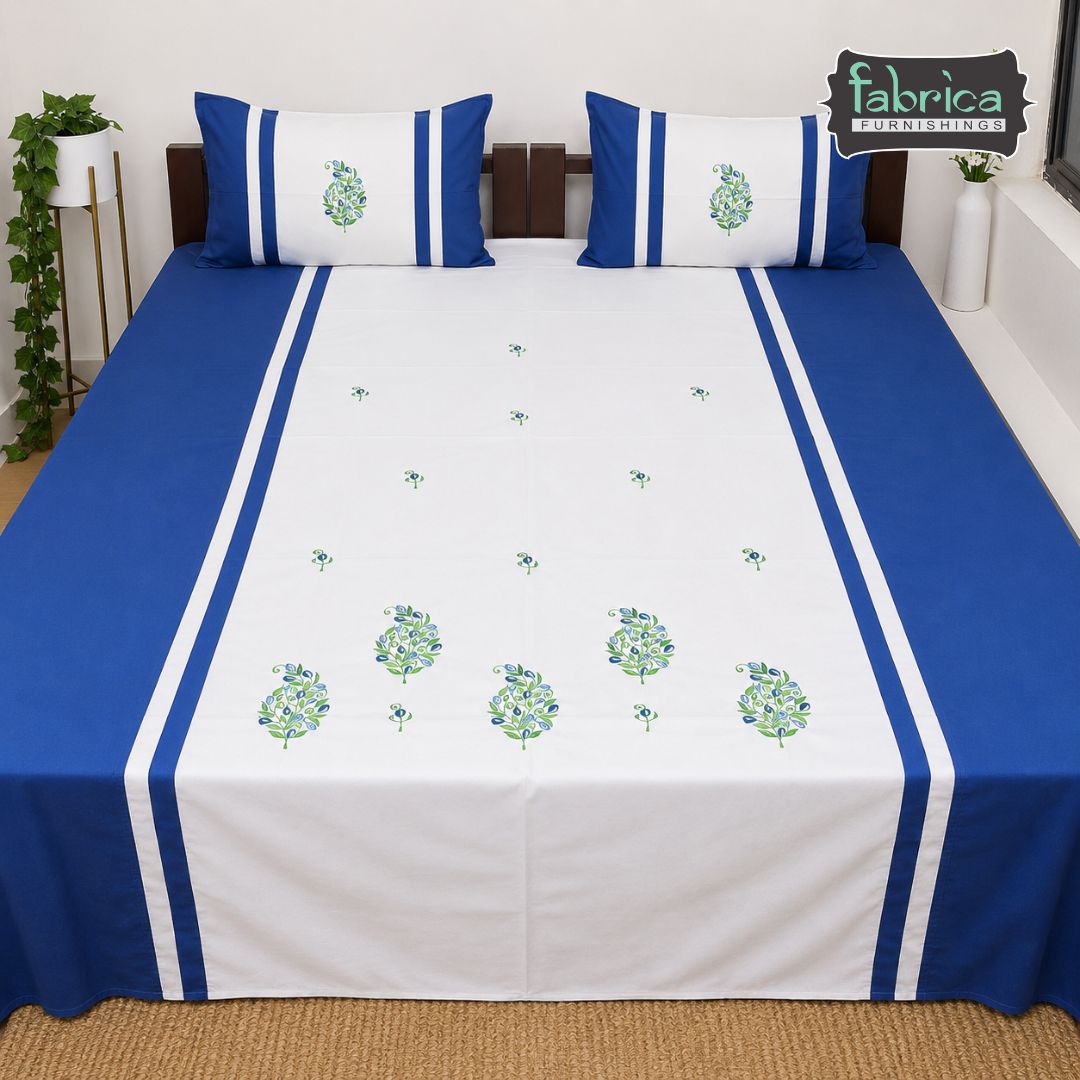 Fabby Decor Cotton Designer Embroidery kingsize Bedsheets