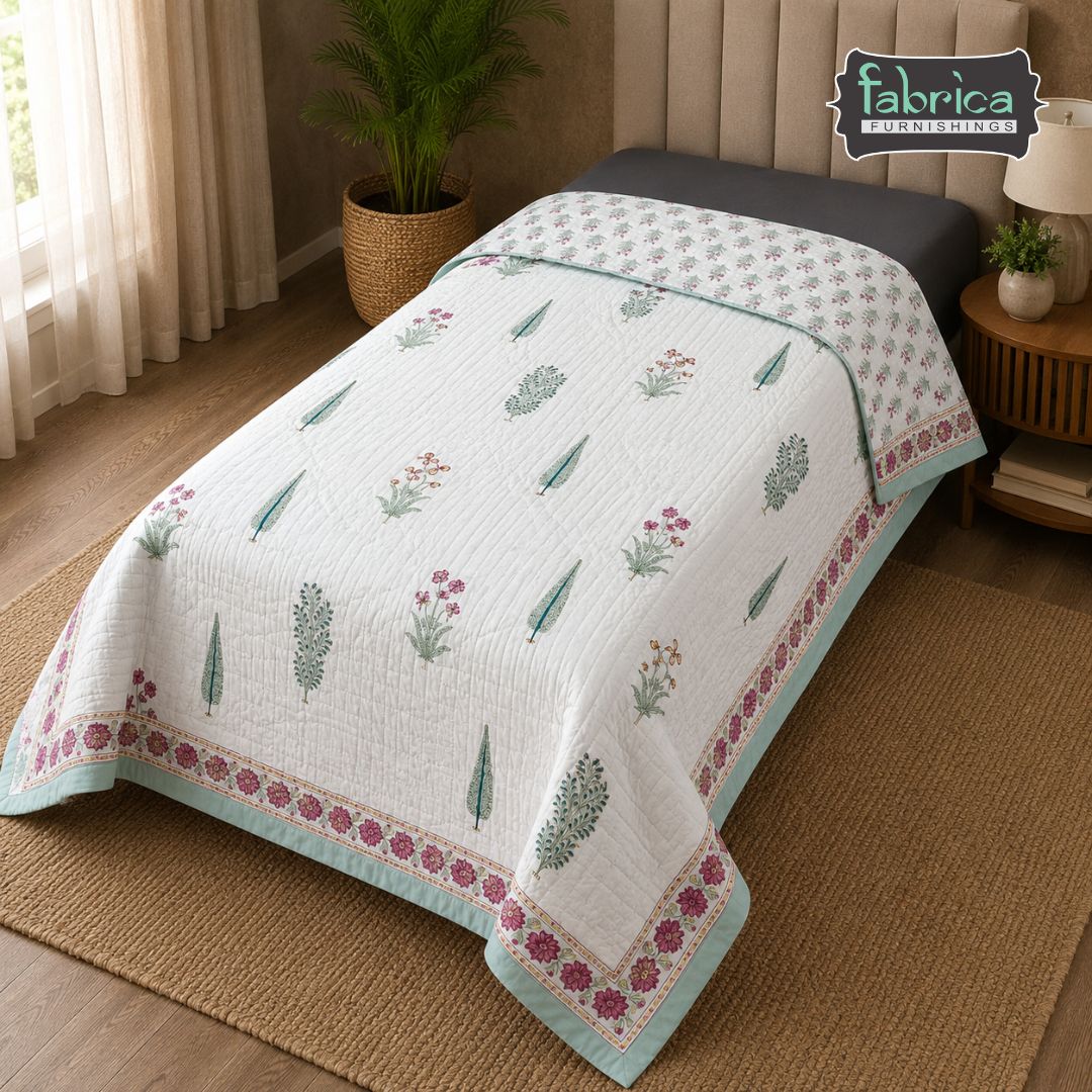Elora Luxury Floral Printed Single Bed Pure Mul Cotton AC Quilt