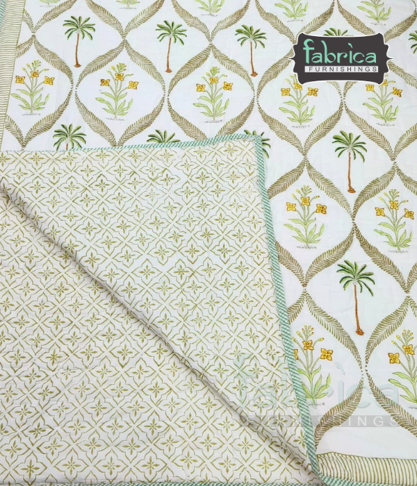Rangoli Handblock Printed Pure Mul Cotton Reversible Quilts / Rajai
