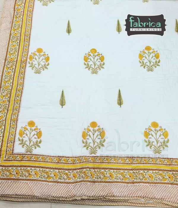 Rangoli Handblock Printed Pure Mul Cotton Reversible Quilts / Rajai