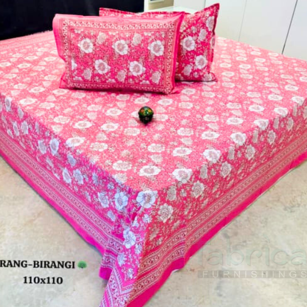 Sitara Handblock Designer Printed Premium Pure Cotton Kingsize Bed Sheets