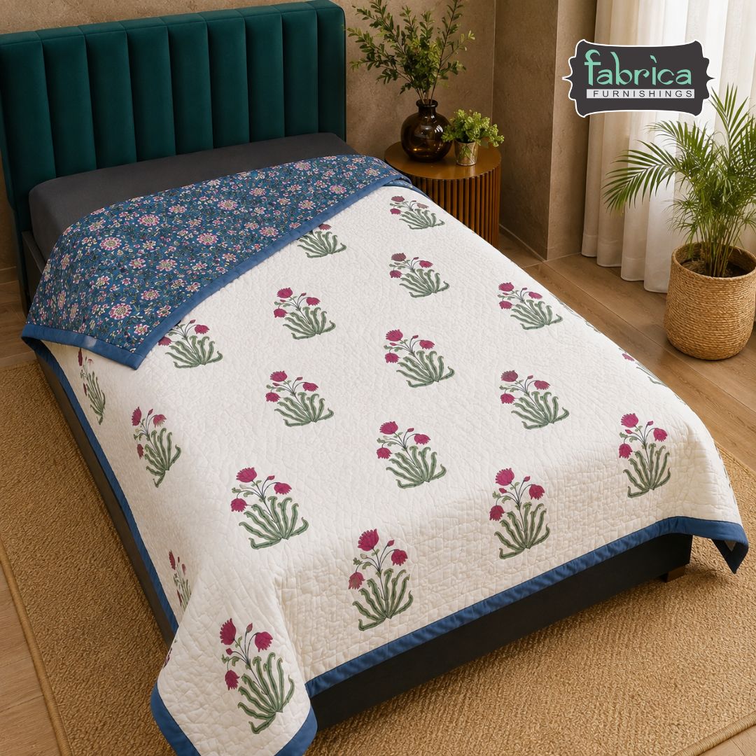 Elora Luxury Handblock Printed Single Bed Pure Mul Cotton AC Quilt