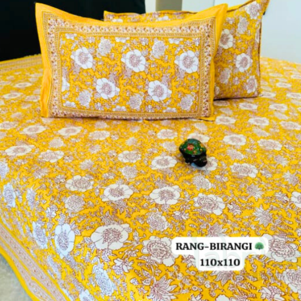 Sitara Handblock Designer Printed Premium Pure Cotton Kingsize Bed Sheets