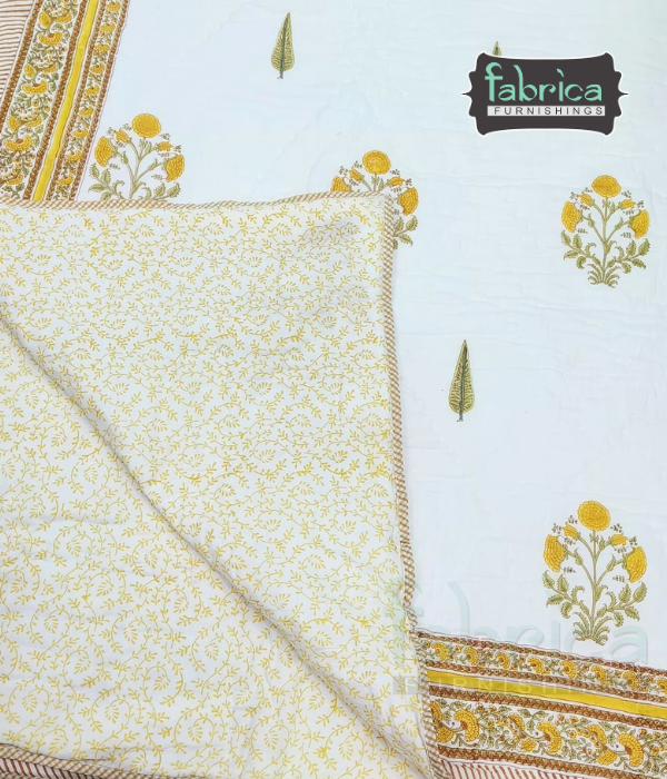 Rangoli Handblock Printed Pure Mul Cotton Reversible Quilts / Rajai