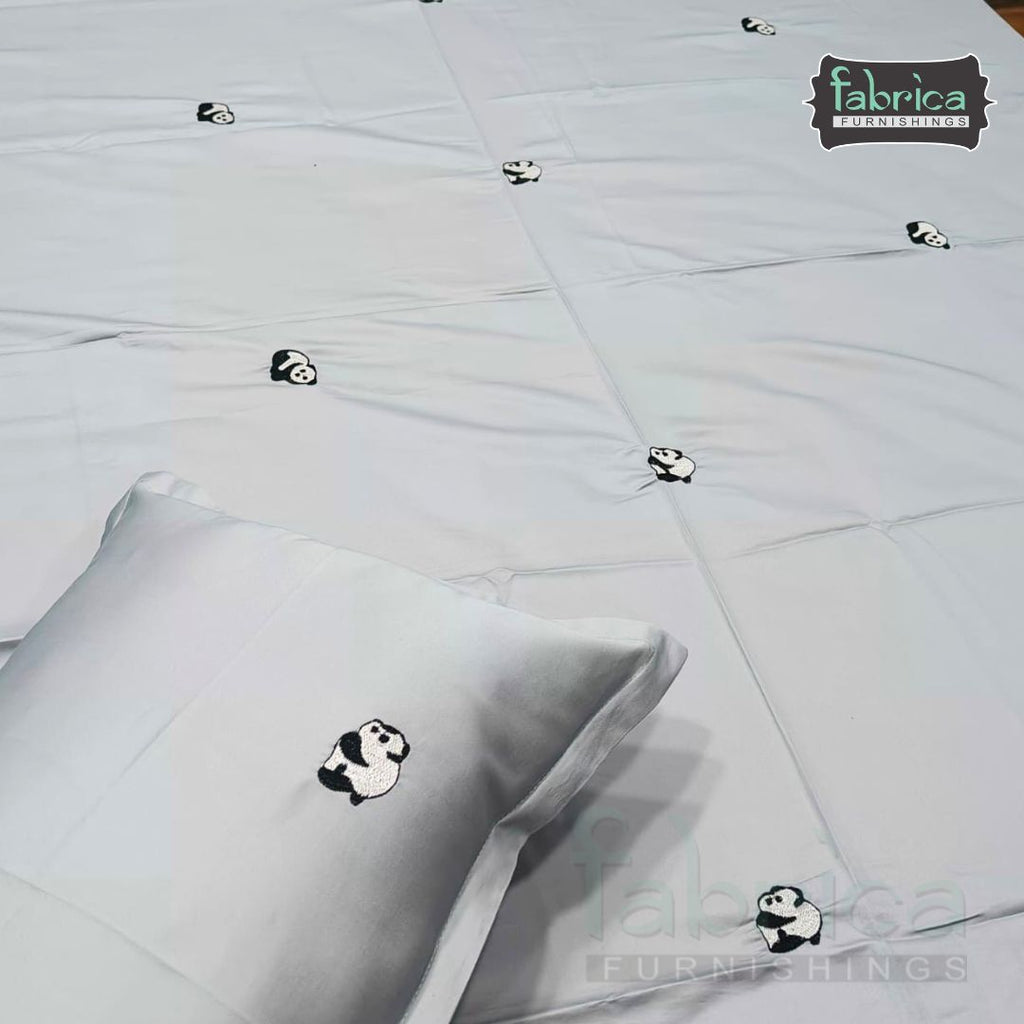 Grey Cotton King Bedsheet Set Premium Cotton with Elegant Minimal Embroidery