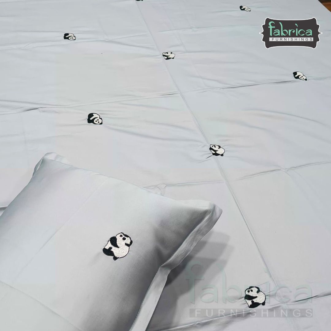 Grey Cotton King Bedsheet Set Premium Cotton with Elegant Minimal Embroidery