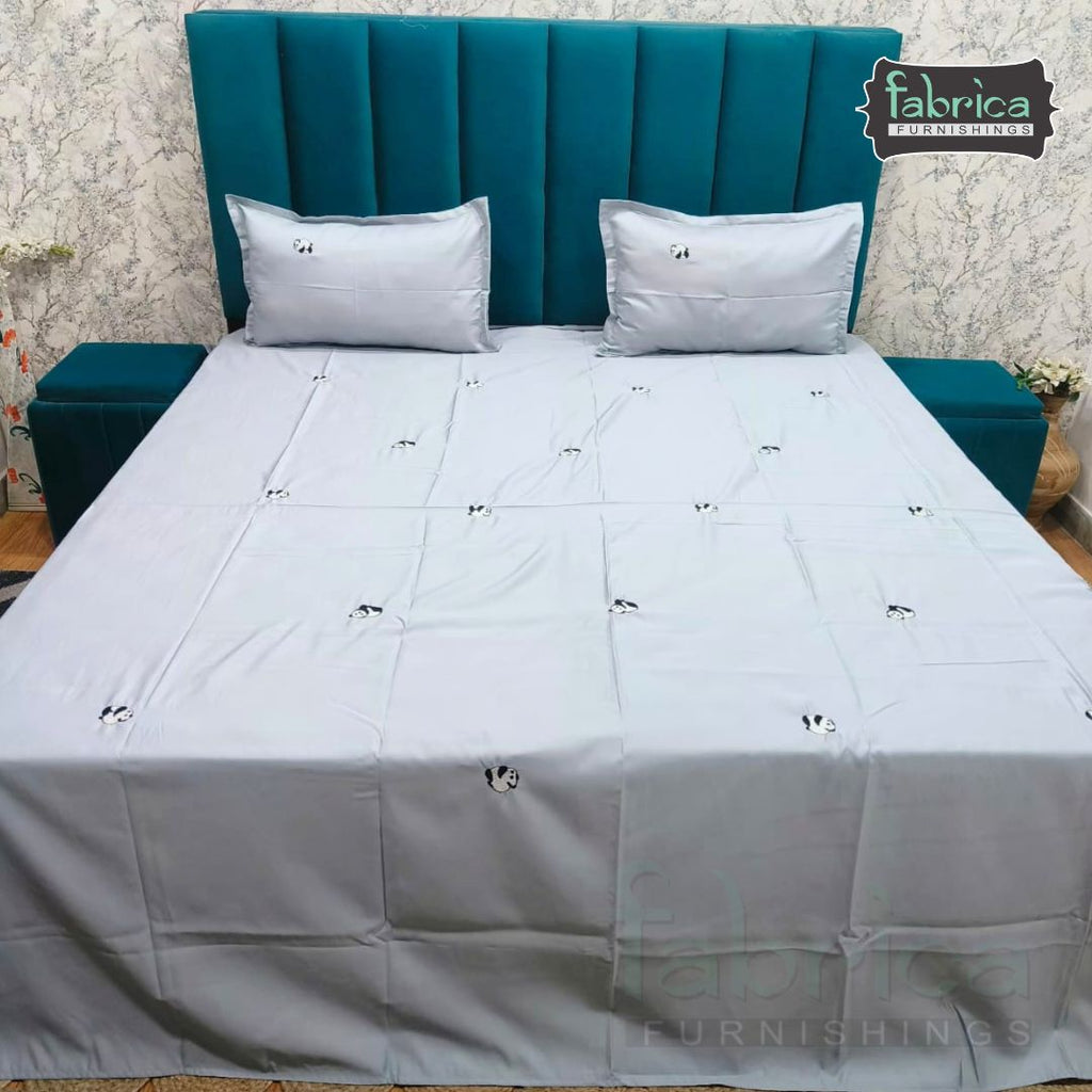 Grey Cotton King Bedsheet Set Premium Cotton with Elegant Minimal Embroidery