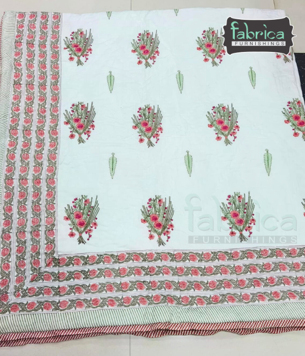 Rangoli Handblock Printed Pure Mul Cotton Reversible Quilts / Rajai