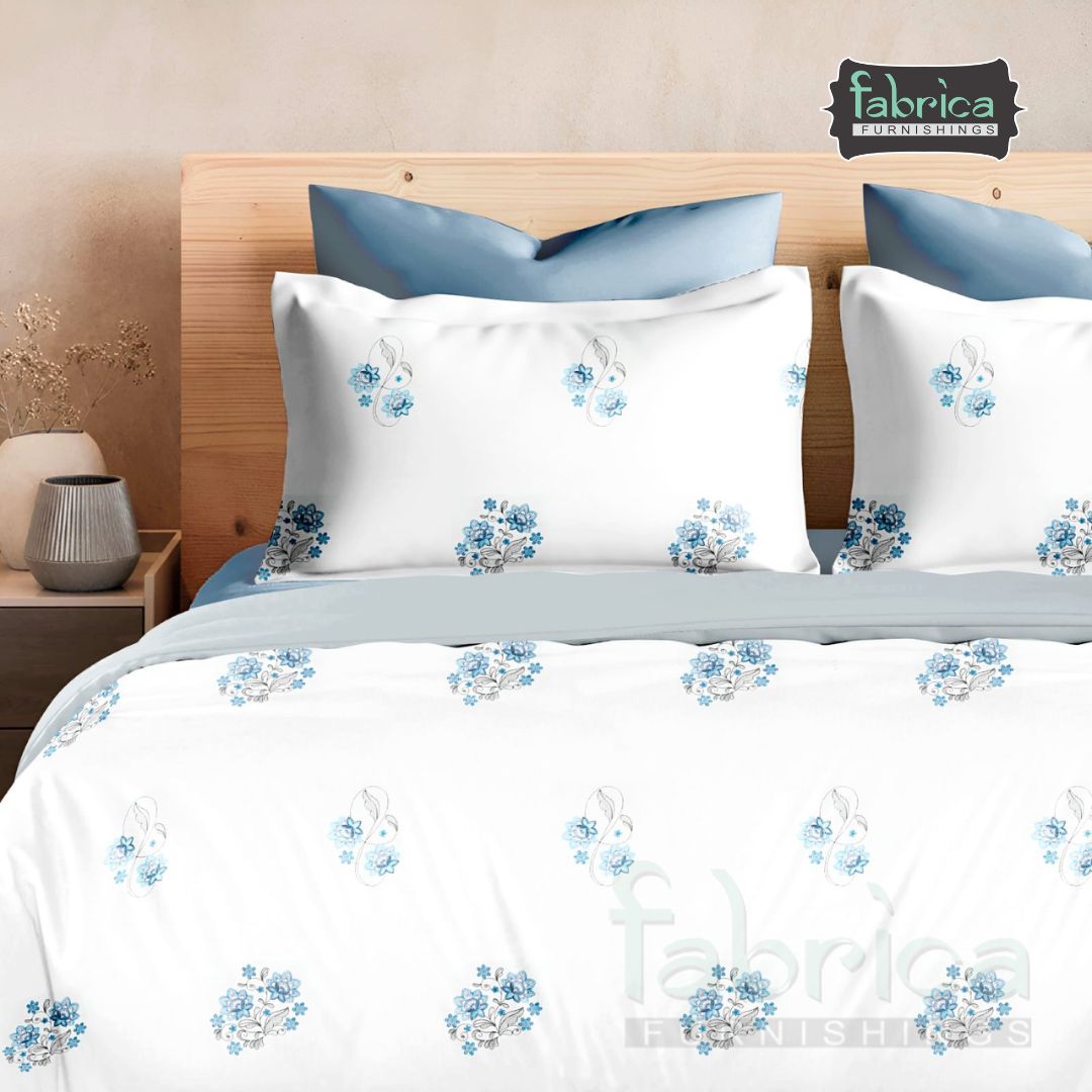 Nova Azure Bloom Printed King Size Premium Cotton Bedsheet