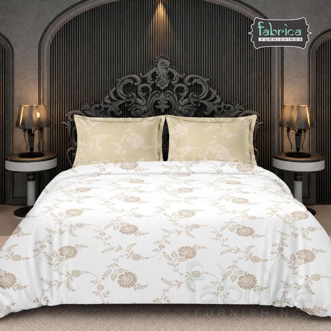 Lotus Ivory Vine King Size Premium Pure Cotton Bedsheet Set