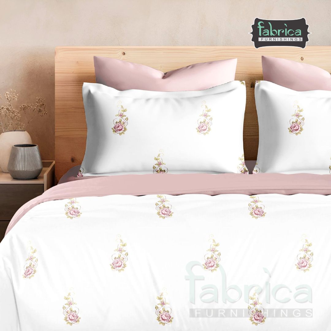 Nova Blush Blossom Printed King Size Premium Cotton Bedsheet