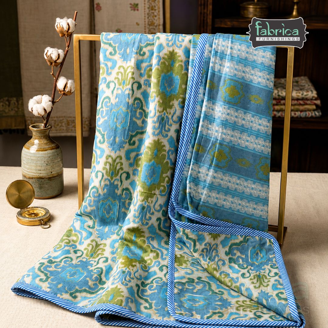 Tulip Handblock Printed Single Bed Pure Cotton AC Quilt