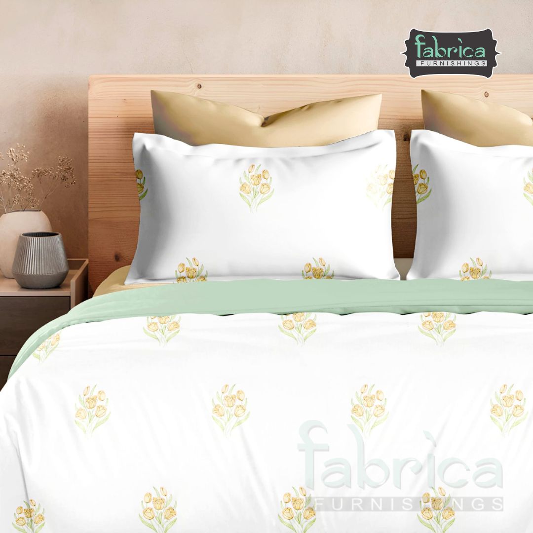 Nova Tulip Bloom Printed King Size Premium Cotton Bedsheet