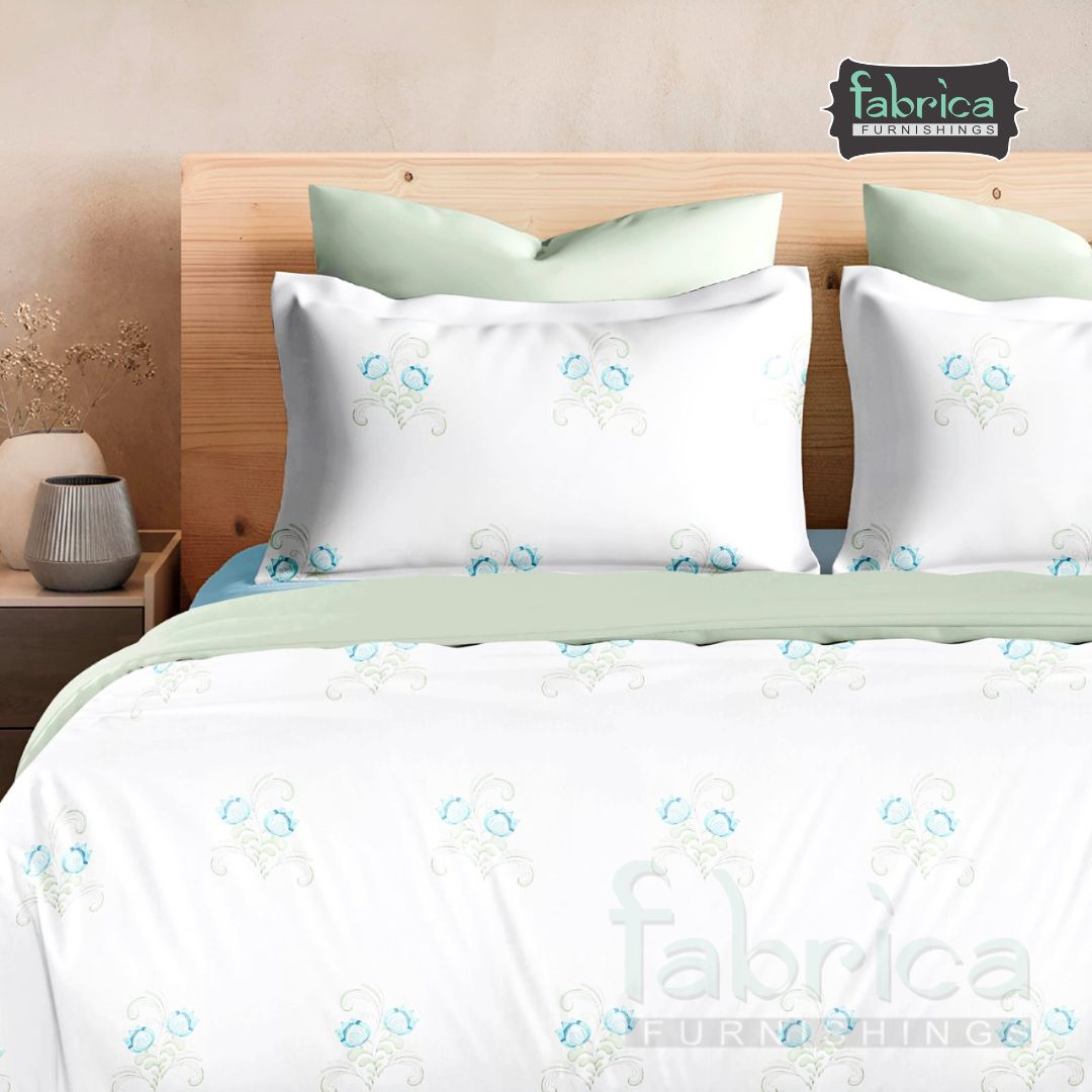 Nova Blue Blossom Printed King Size Premium Cotton Bedsheet