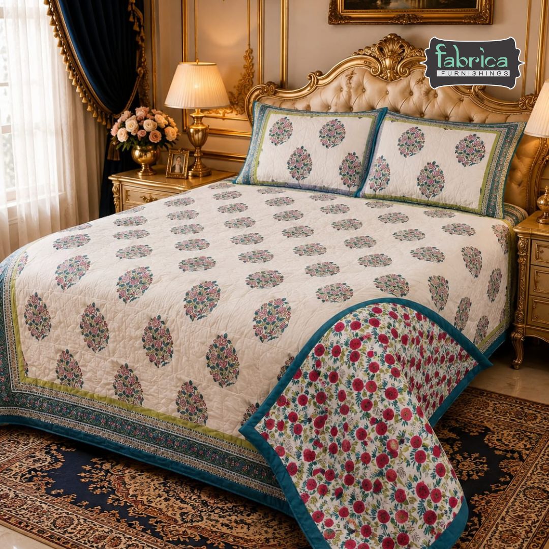 Rang Mahal Handblock Printed Double Bed Pure Mul Cotton AC Quilt