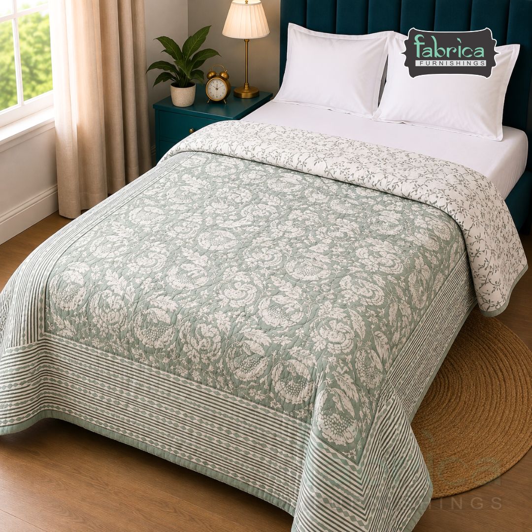 Mughal Nazakat Floral Handblock Printed Single Bed Pure Cotton AC Quilt
