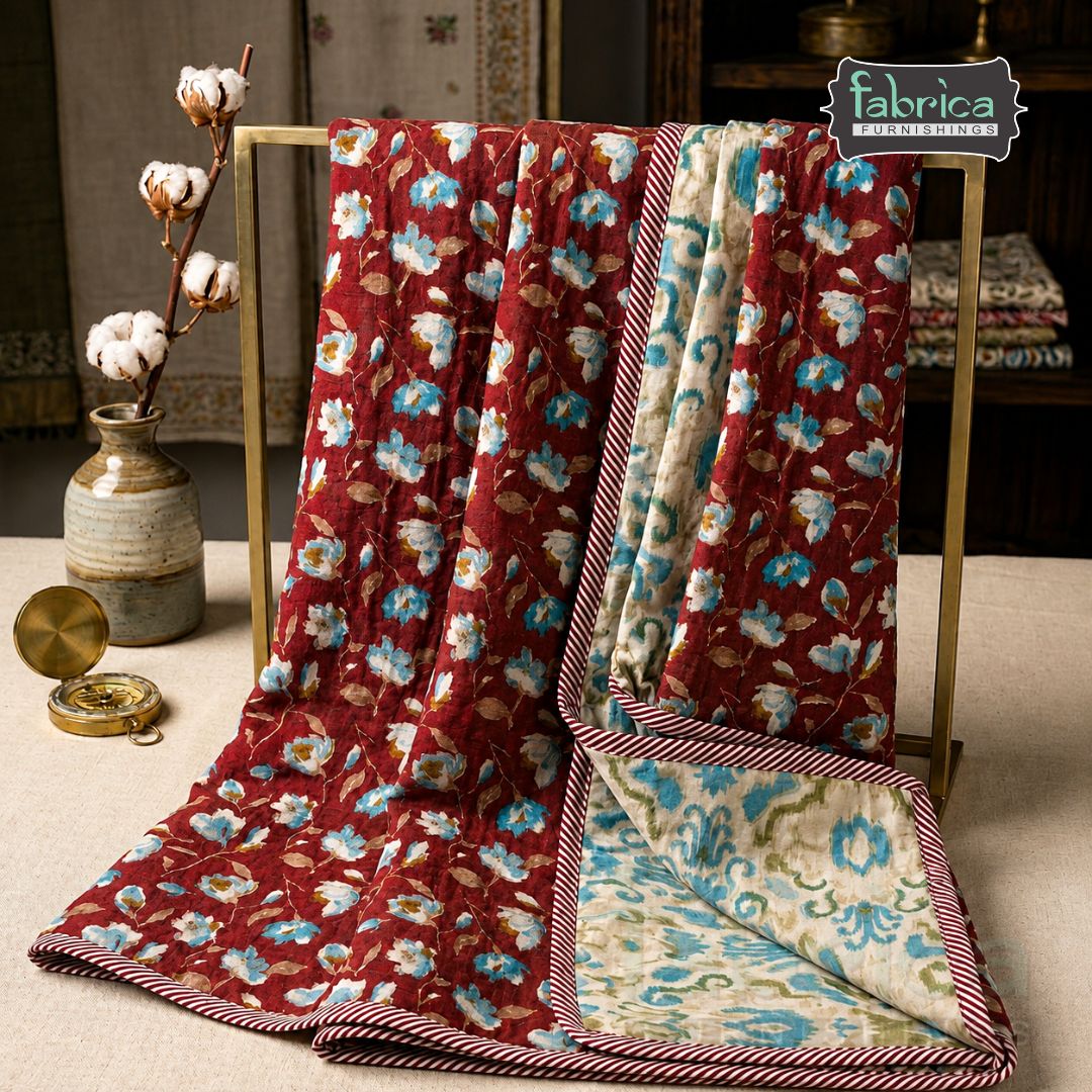 Tulip Floral Printed Single Bed Pure Mul Cotton AC Quilt