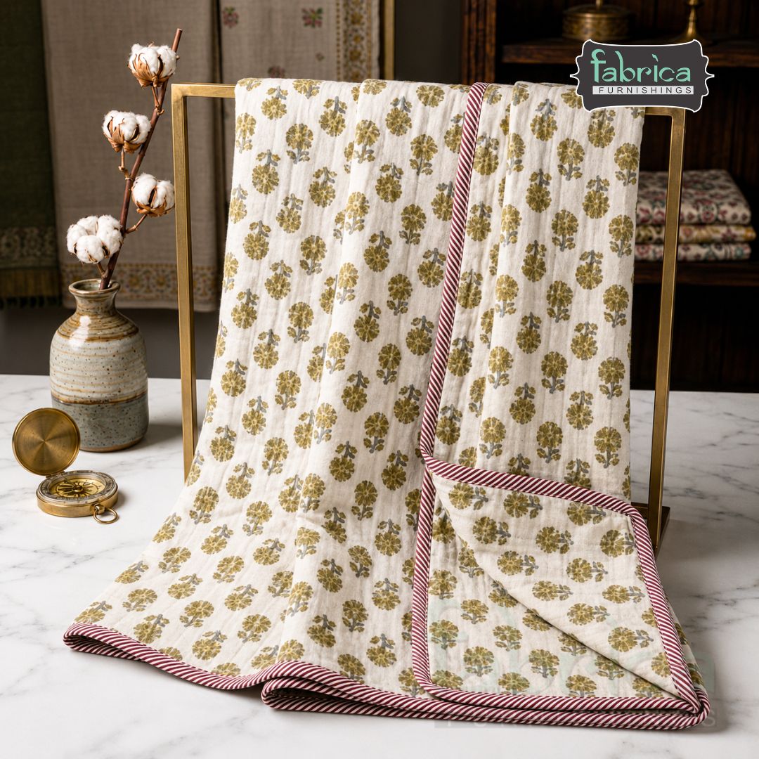 Tulip Floral Printed Single Bed Pure Mul Cotton AC Quilt