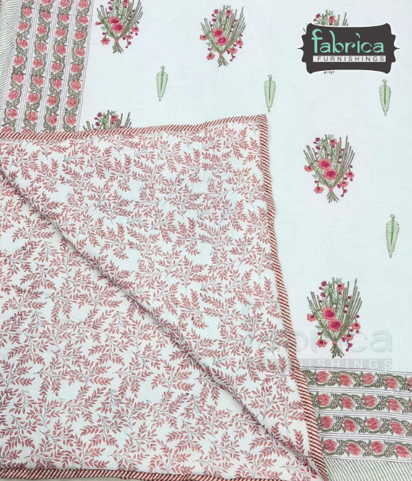 Rangoli Handblock Printed Pure Mul Cotton Reversible Quilts / Rajai