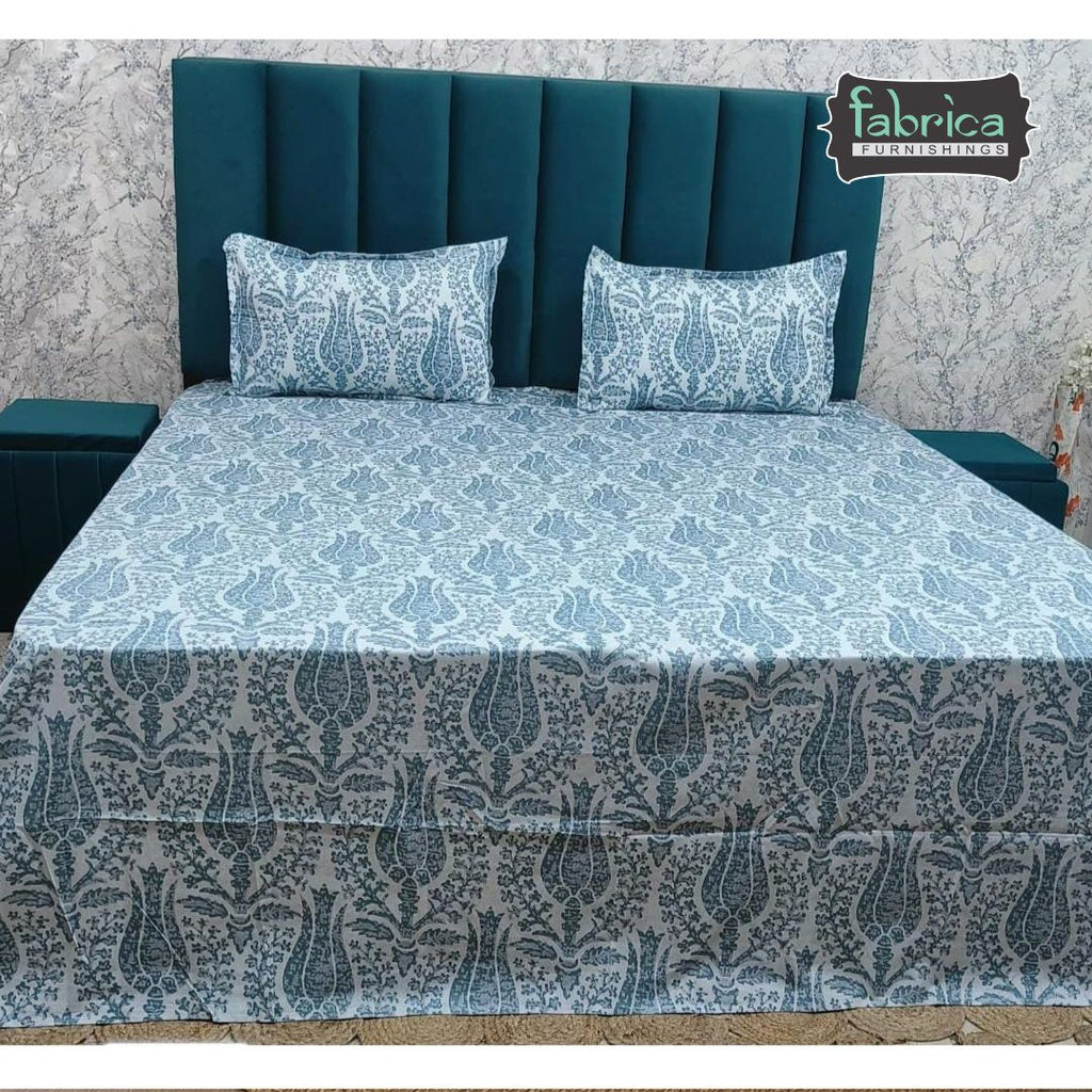 Glory Blue Paisley Pure Cotton Premium King Size Bedsheet