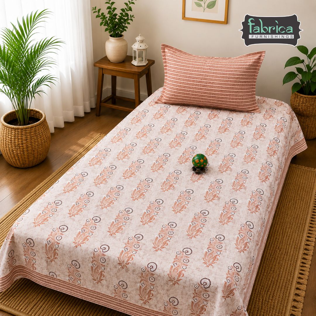 Rangbirangi Paisley Printed Single Bed Pure Cotton Bedsheet Set