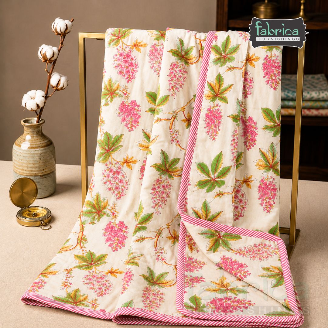 Tulip Floral Printed Single Bed Pure Mul Cotton AC Quilt