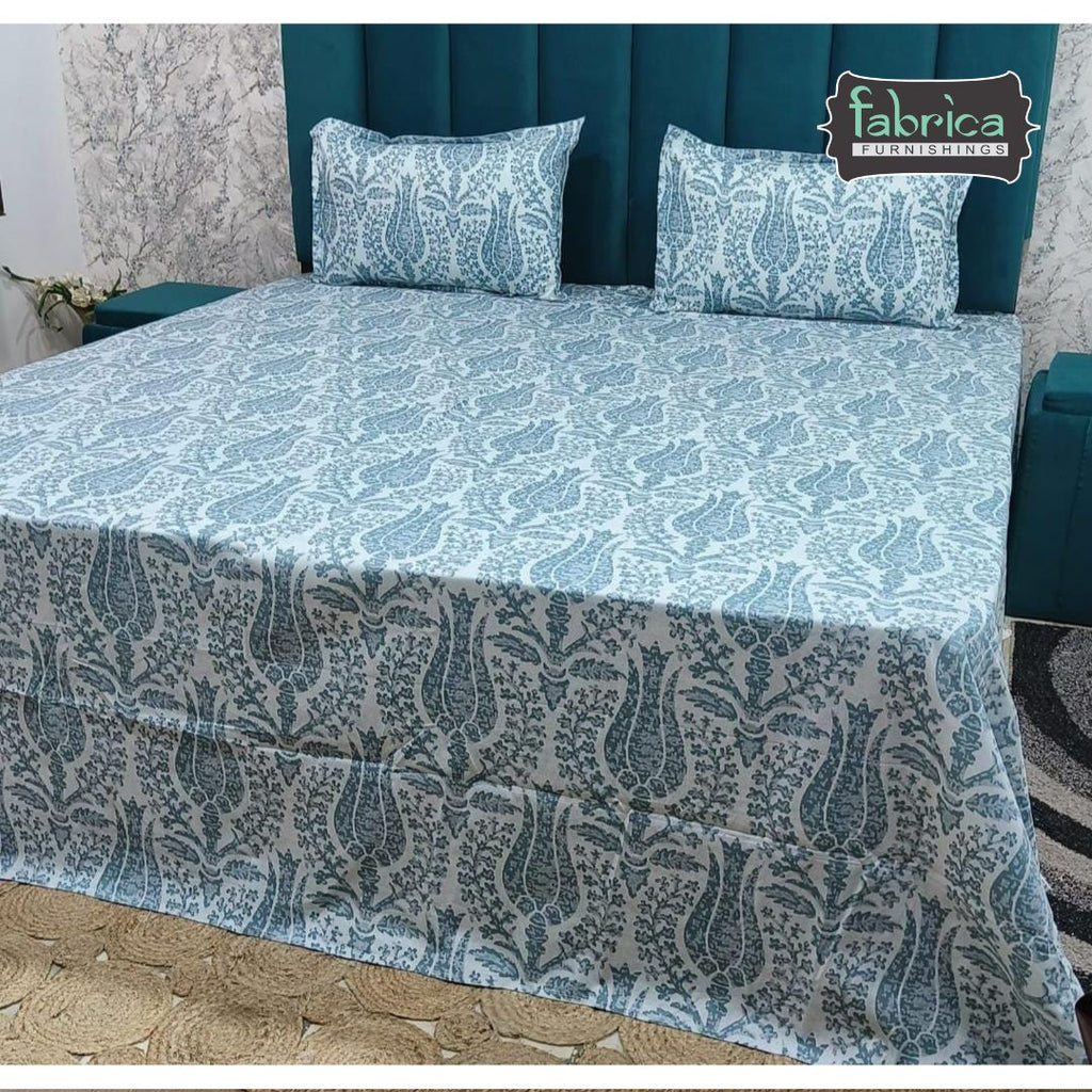 Glory Blue Paisley Pure Cotton Premium King Size Bedsheet