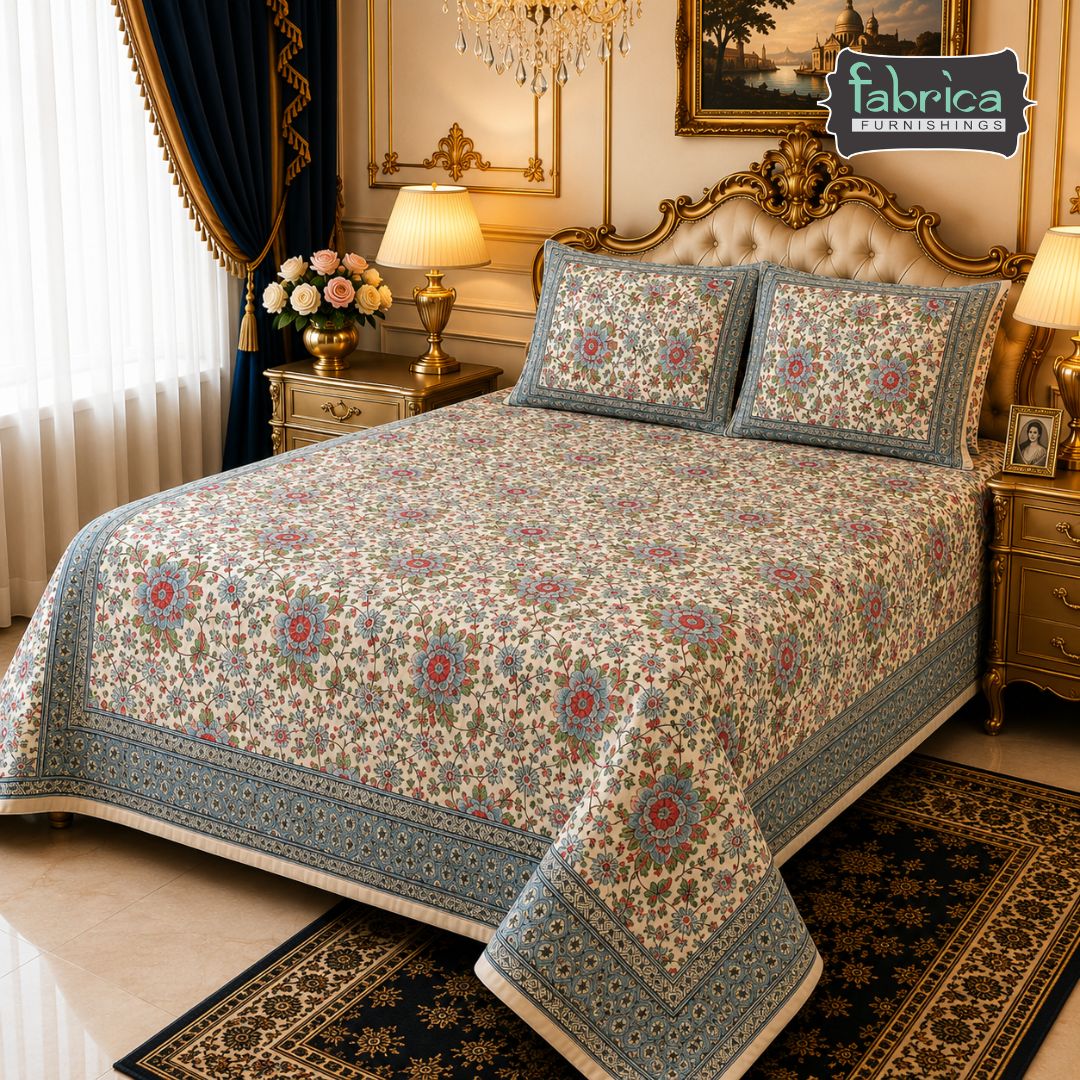 Rang Mahal Elegant Blue Floral Printed Double Bed Pure Mul Cotton AC Quilt