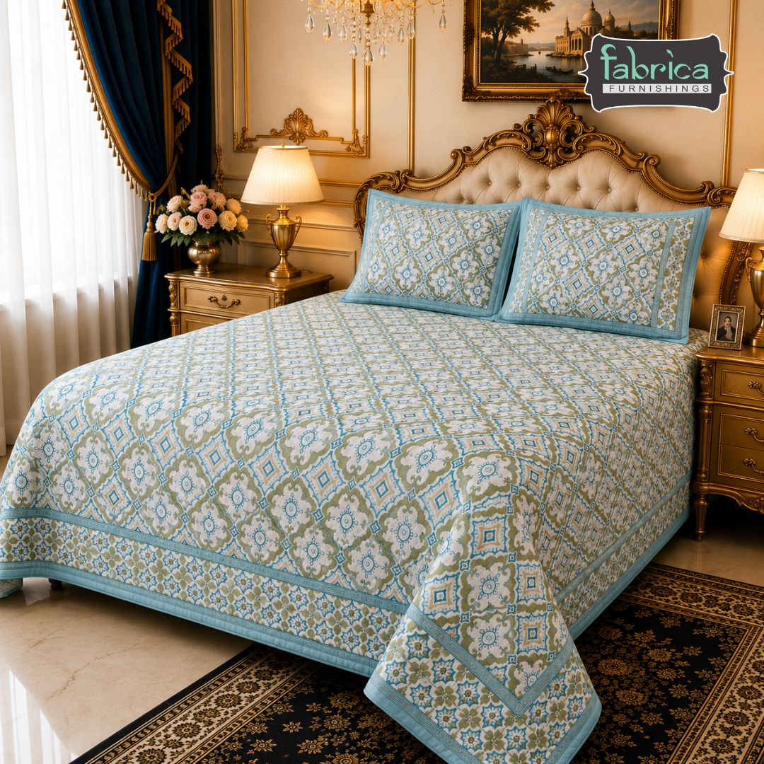 Rang Mahal Elegant Blue Geometric Printed Double Bed Pure Mul Cotton AC Quilt