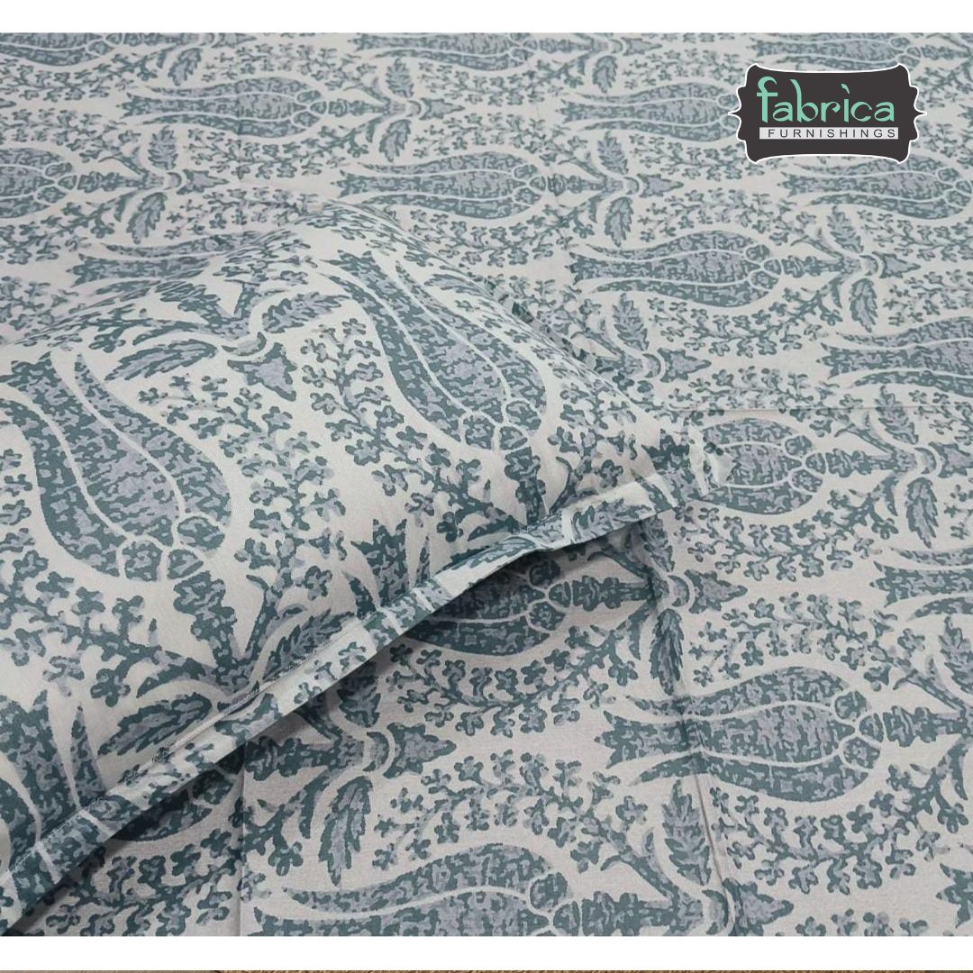 Glory Blue Paisley Pure Cotton Premium King Size Bedsheet