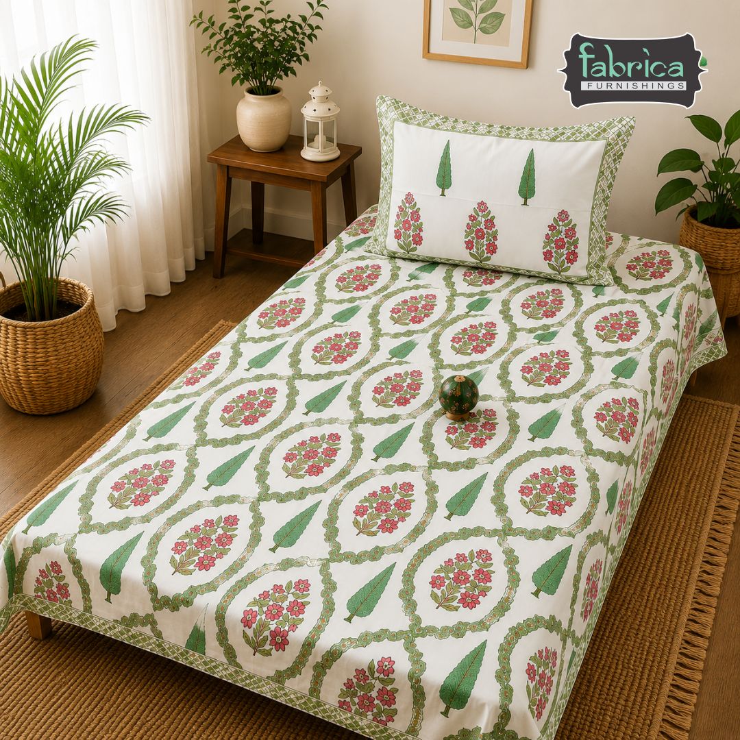 Rangbirangi Floral Printed Single Bed Pure Cotton Bedsheet Set